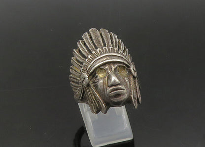 925 Sterling Silver  Vintage Native Chief Head Large Band Ring Sz 11.5 RG21959