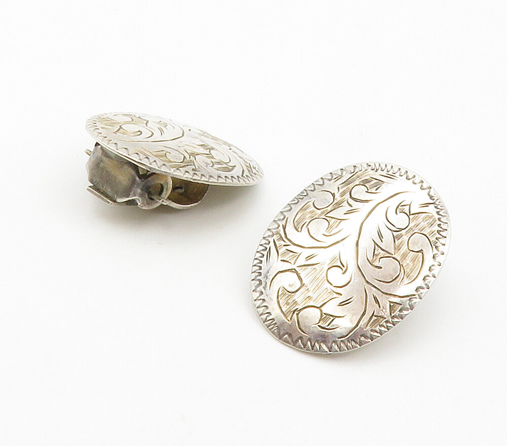 SIAM 925 Silver  Vintage Floral Vine Etched Non Pierce Drop Earrings  EG7647