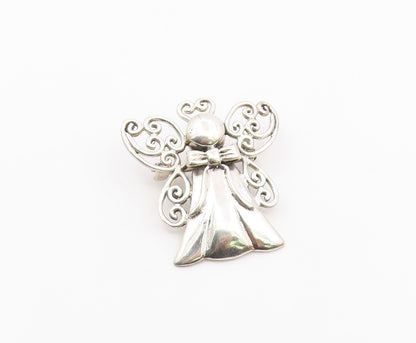 925 Sterling Silver  Vintage Shiny Swirl Wings Angel Motif Brooch Pin  BP5056