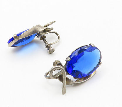 925 Sterling Silver  Vintage Blue Topaz Non Pierce Drop Earrings  EG7534