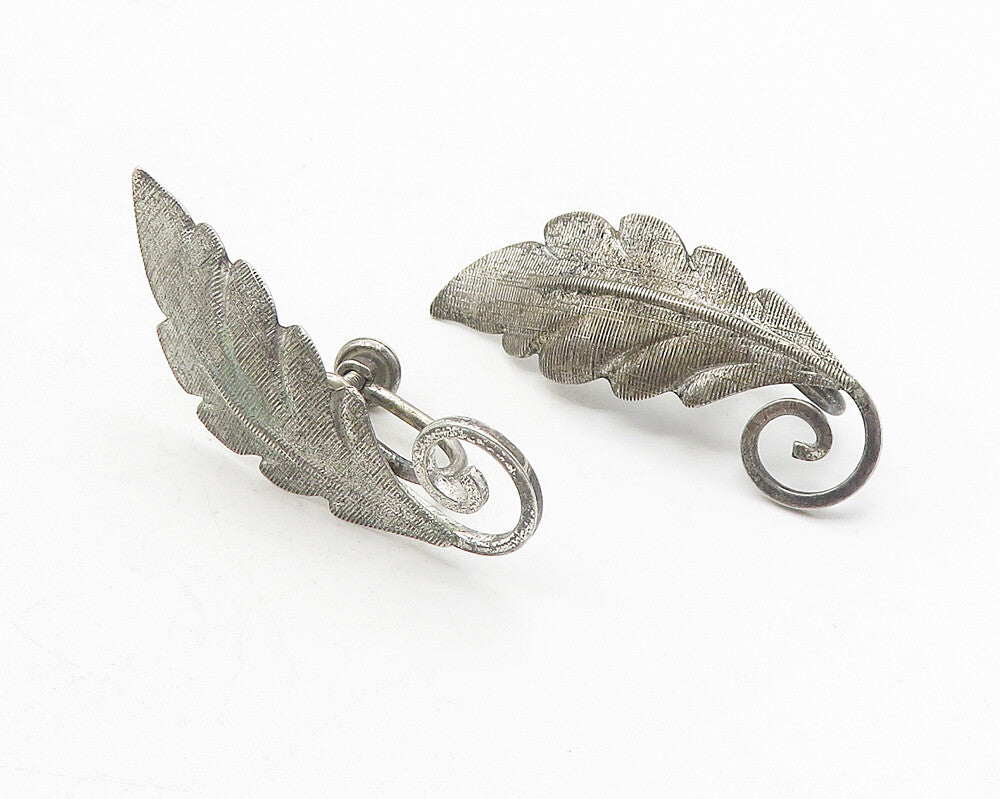 VAN DELL 925 Silver  Vintage Swirl Floral Leaf Non Pierce Earrings  EG6058