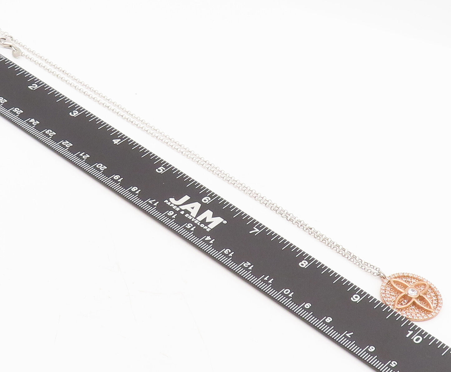 925 Sterling Silver  Vintage CZ Inlay Carved Flower Round Necklace  NE4216