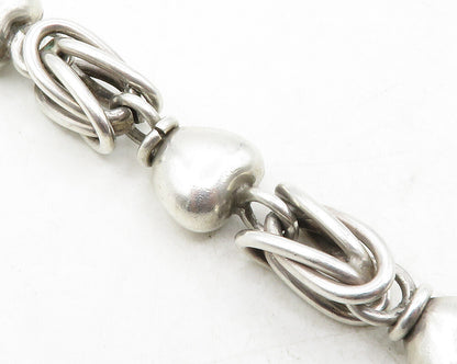 925 Sterling Silver  Vintage Shiny Byzantine Love Heart Chain Bracelet  BT4834