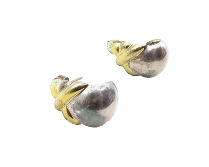 925 Sterling Silver  Vintage Two Tone Curved Smooth Drop Earrings  EG6545
