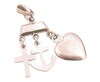 925 Silver  Vintage Love Heart Religious Cross & Anchor Charm Pendant  PT21364