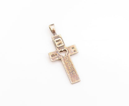14K Gold & 925 Sterling Silver Vintage Pendant CAROLYN POLLACK Cross   PT24998