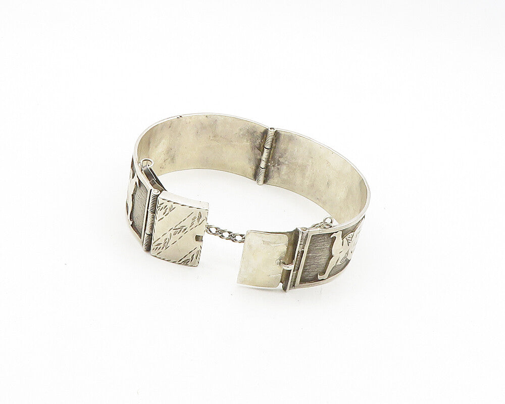 925 Sterling Silver  Vintage Chiseled Couple Initials Bangle Bracelet  BT7468