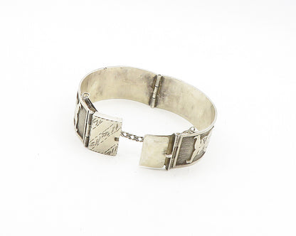 925 Sterling Silver  Vintage Chiseled Couple Initials Bangle Bracelet  BT7468