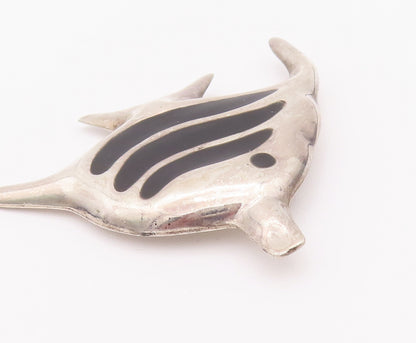 925 Sterling Silver Vintage Brooch Pin MEXICO Enameled Cutout Angelfish  BP10744