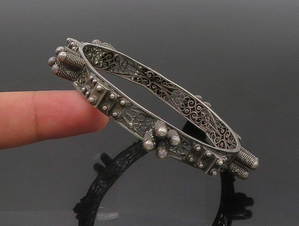 ISRAEL 925 Sterling Silver  Vintage Antique Filigree Bangle Bracelet  BT9306