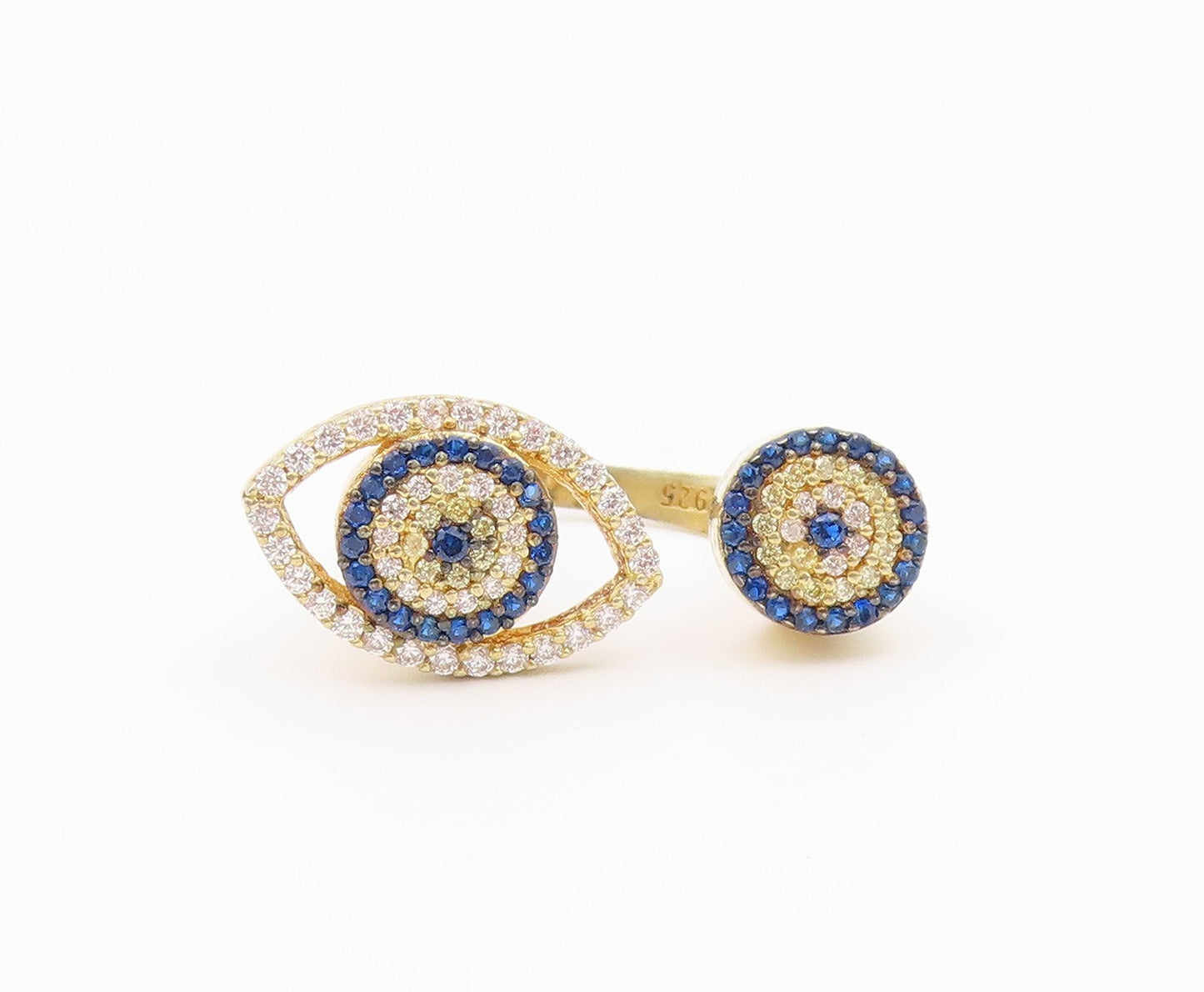 925 Sterling Silver Vintage Ring Gold Plated CZ Evil Eye Band  Sz 7.5  RG36538
