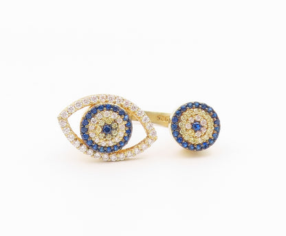 925 Sterling Silver Vintage Ring Gold Plated CZ Evil Eye Band  Sz 7.5  RG36538