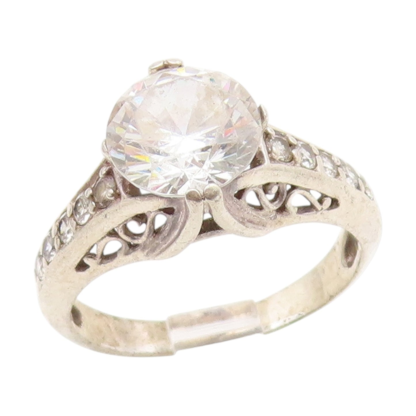 925 Sterling Silver Vintage Ring Classic CZ With Accent Stones  Sz 8  RG34472