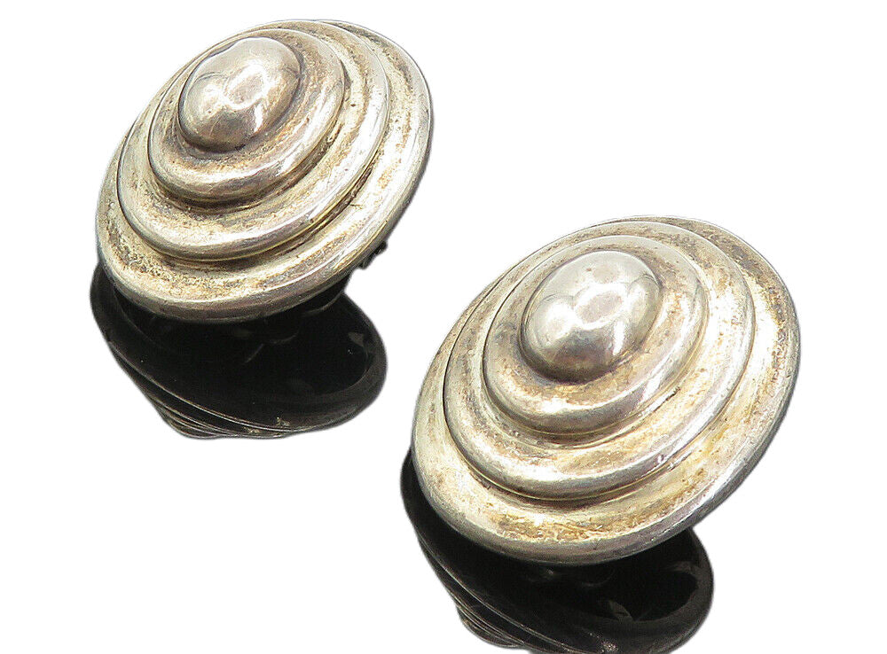 925 Sterling Silver  Vintage Graduated Dome Non Pierce Drop Earrings  EG3807