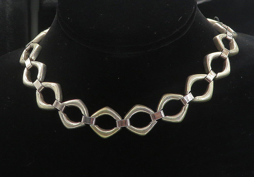 925 Sterling Silver  Vintage Smooth Open Hinge Link Chain Necklace  NE1336