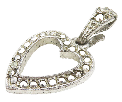 925 Sterling Silver  Vintage Antique Sparkling Open Love Heart Pendant PT13352