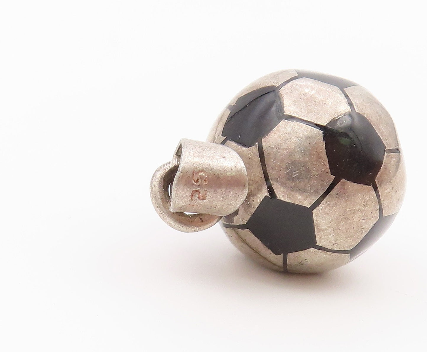 925 Sterling Silver Vintage Pendant Modernist Enamel Soccer Ball Charm  PT26393