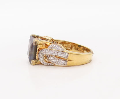 925 Sterling Silver Vintage Ring Gold Plated Gemstone & Topaz  Sz 8  RG30581