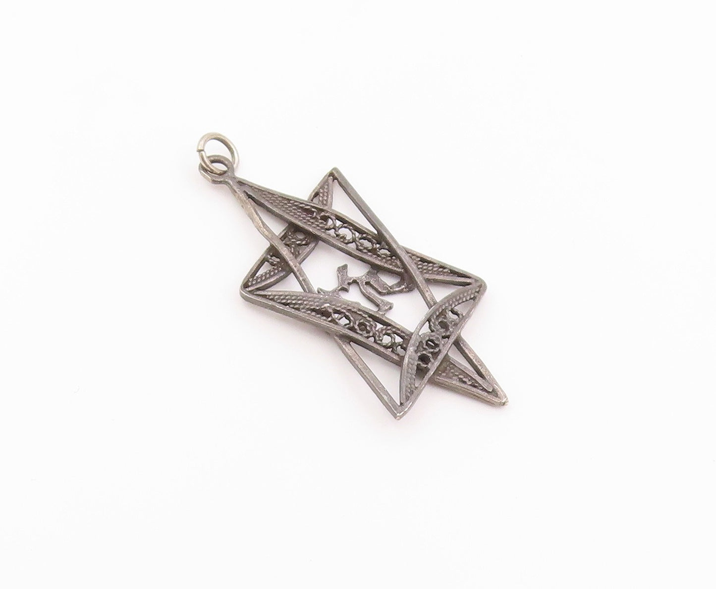 925 Sterling Silver Vintage Pendant Star Of David With Chai Symbol  PT26461