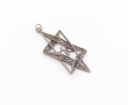 925 Sterling Silver Vintage Pendant Star Of David With Chai Symbol  PT26461