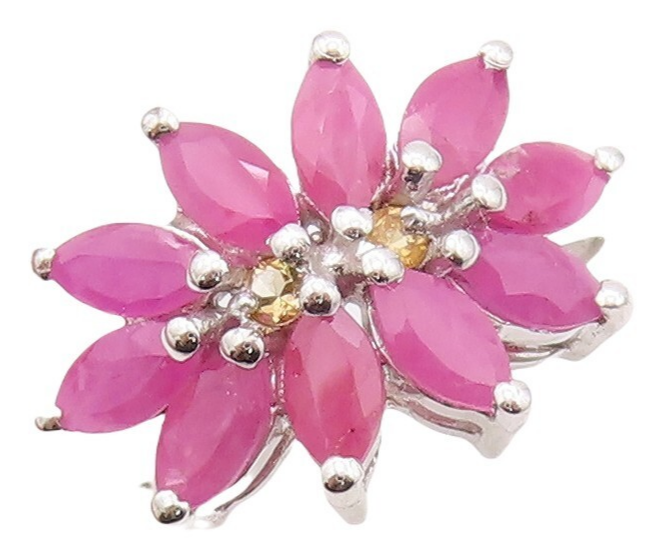 925 Sterling Silver Vintage Ring Citrine & Ruby Floral Design  Sz 7  RG29951