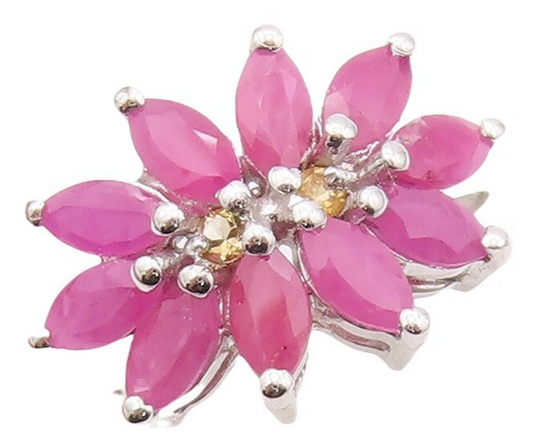 925 Sterling Silver Vintage Ring Citrine & Ruby Floral Design  Sz 7  RG29951