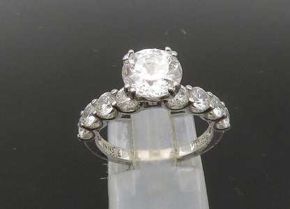 925 Sterling Silver  Vintage Shiny Cubic Zirconia Solitaire Ring Sz 7  RG22940