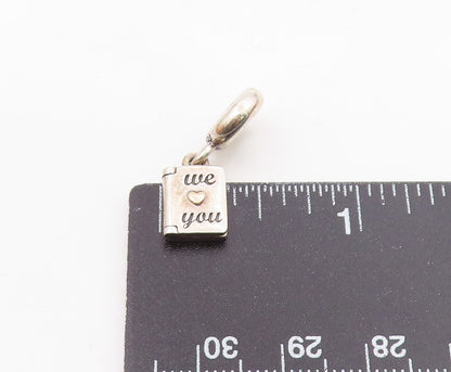 PANDORA 925 Silver & 14K GOLD  Vintage We Love You Card Motif Pendant  PT17863