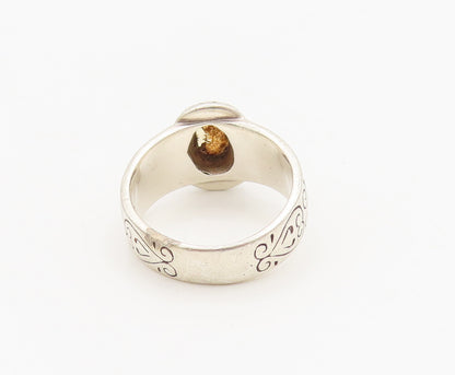 KAMELEON 925 Silver  Vintage Etched Swirls Citrine Solid Ring Sz 7.5  RG26903