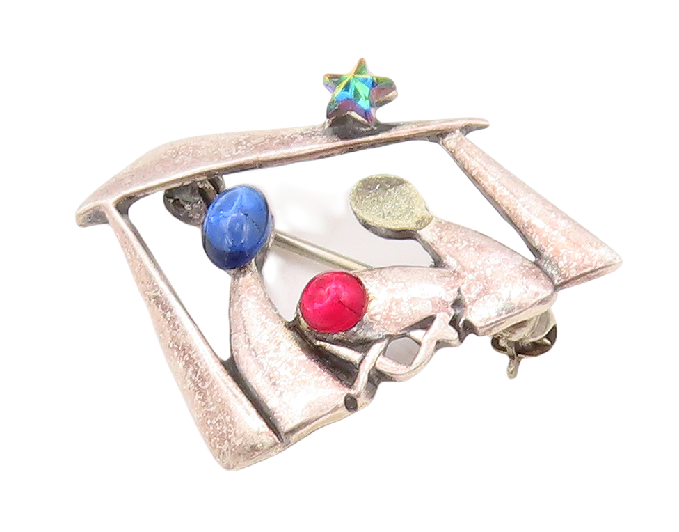 925 Sterling Silver Vintage Brooch Pin Religious Child Birth Cabochon CZ BP11154