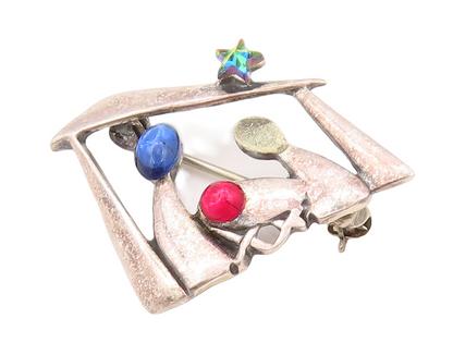 925 Sterling Silver Vintage Brooch Pin Religious Child Birth Cabochon CZ BP11154