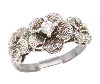 925 Sterling Silver Vintage Ring CZ Carved Floral Statement Band  Sz 7  RG34461