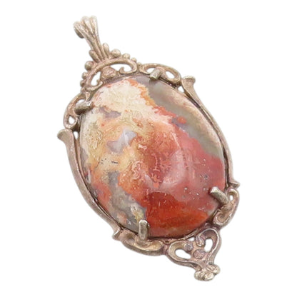 925 Sterling Silver Vintage Pendant Antique Oval Cabochon Jasper Charm  PT26248