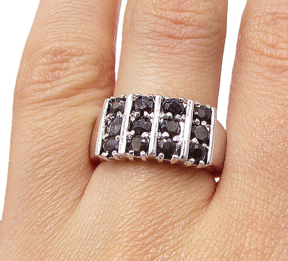 925 Sterling Silver Faceted Round Cut Sapphire Linear Band Ring Sz 6.5 RG3453