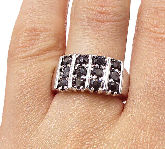 925 Sterling Silver Faceted Round Cut Sapphire Linear Band Ring Sz 6.5 RG3453