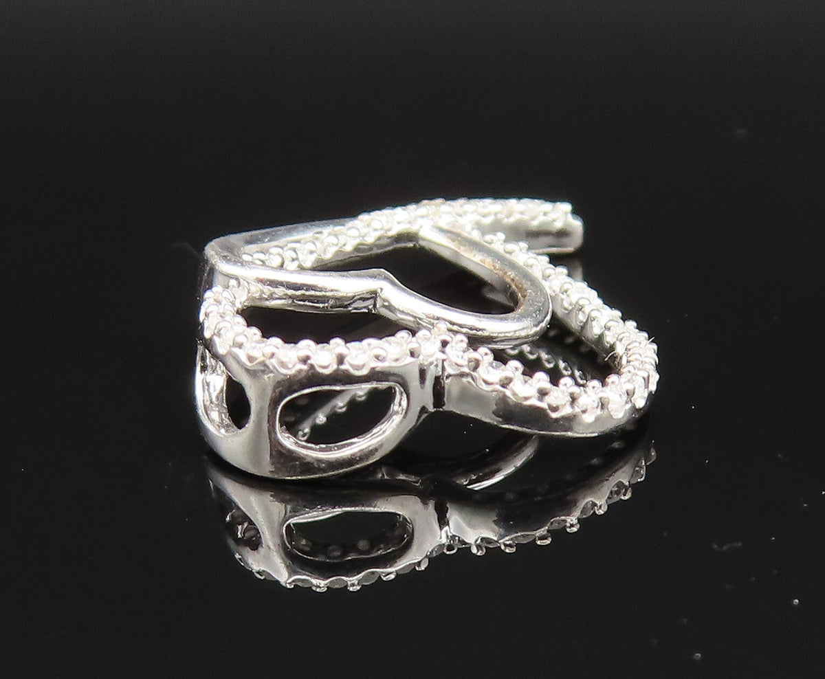 925 Silver  Vintage Genuine Diamonds Double Open Love Heart Pendant  PT20934