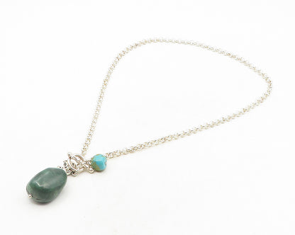 SHUBE 925 Sterling Silver  Vintage Jasper & Turquoise Chain Necklace  NE1978