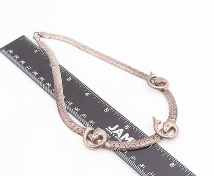 925 Sterling Silver Vintage Necklace Modernist Dolphin Motif Choker  NE4790