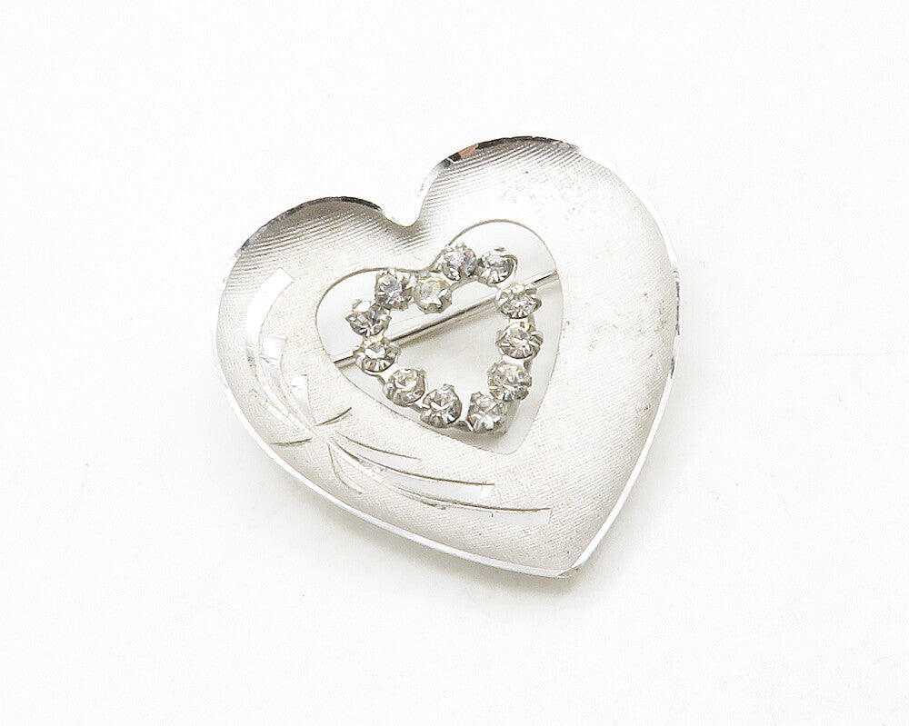 925 Sterling Silver  Shiny Cubic Zirconia Open Love Heart Brooch Pin  BP5116