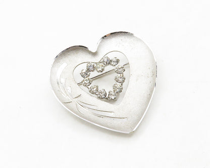 925 Sterling Silver  Shiny Cubic Zirconia Open Love Heart Brooch Pin  BP5116