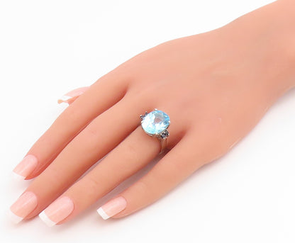 925 Sterling Silver Vintage Ring Oval Blue Topaz & Sapphire Band  Sz 7  RG36668