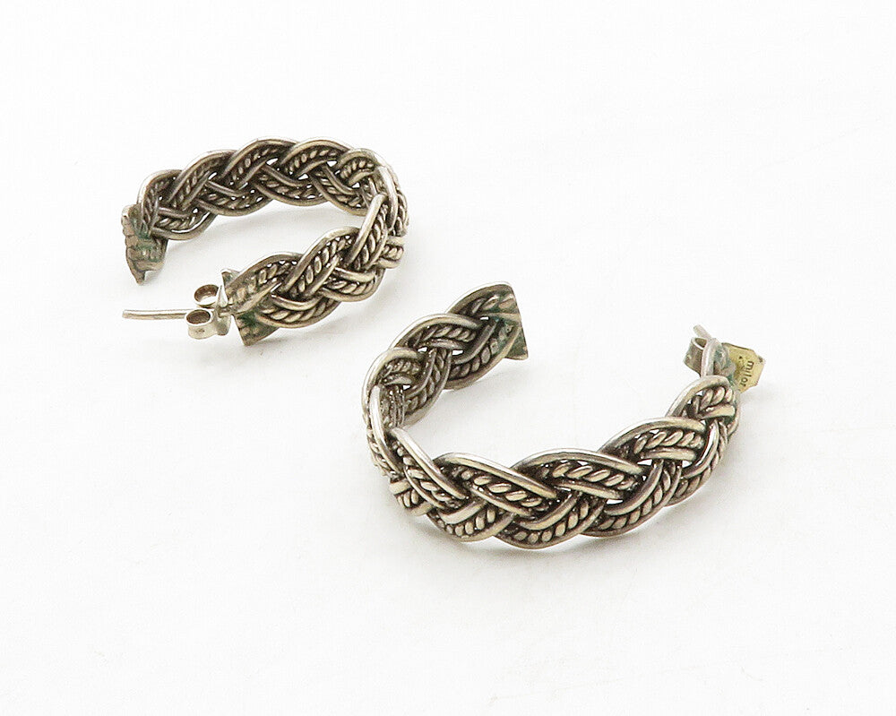 925 Sterling Silver Vintage Dark Tone Twist Braided JHoop Earrings  EG6745