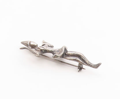 925 Sterling Silver  Vintage Carved Dancing Birthday Girl Brooch Pin  BP10337