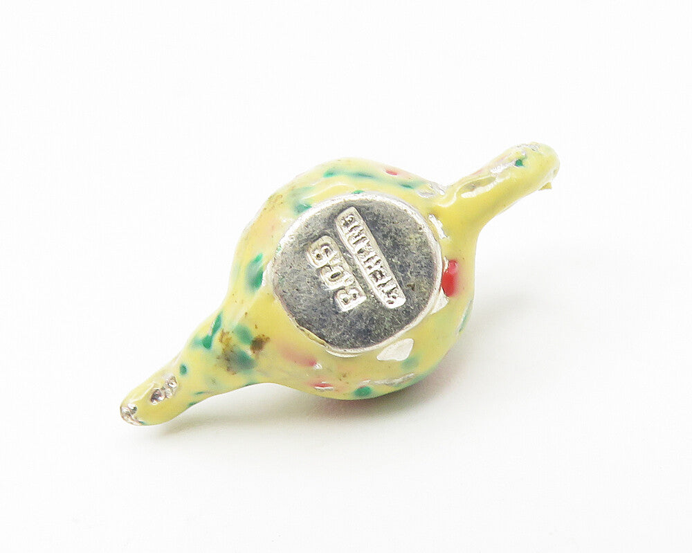 925 Sterling Silver  Vintage Enamel Tea Pot Motif Pendant (OPENS)  PT9045