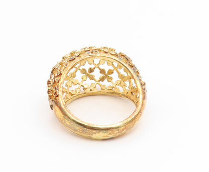 925 Sterling Silver Vintage Ring Gold Plated Openwork Floral Dome  Sz 8  RG35208