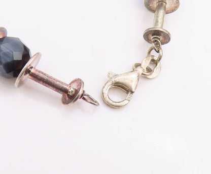 925 Sterling Silver Vintage Bracelet Faceted Quartz Elegant Bead Chain  BT11855