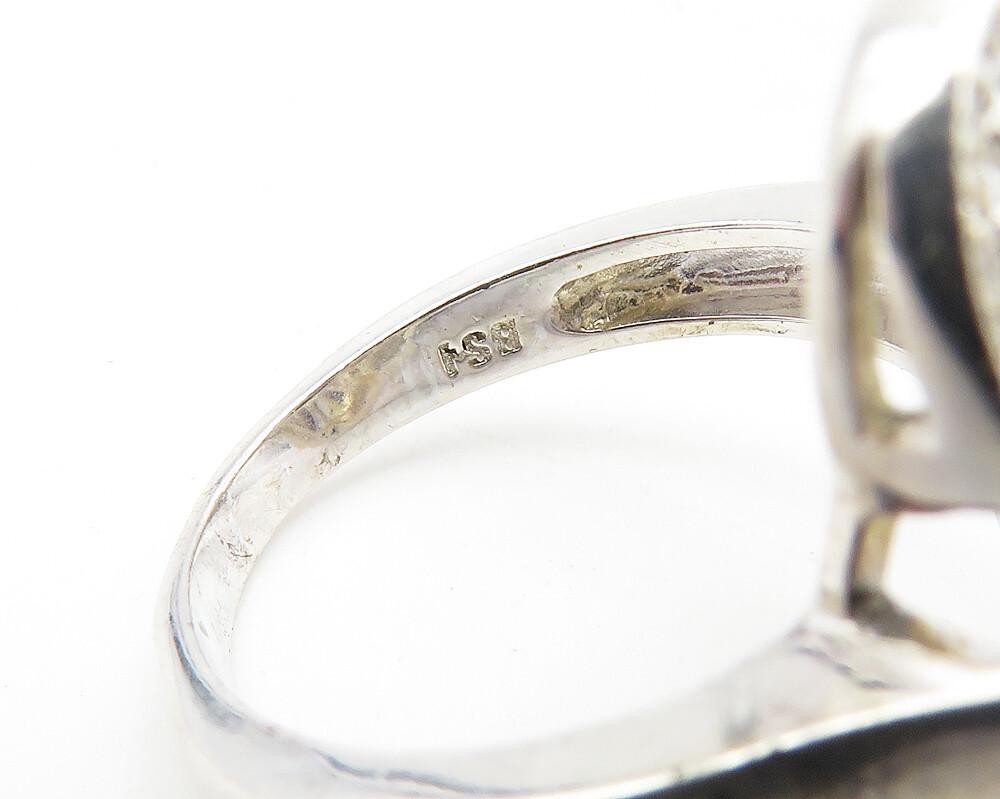 925 Sterling Silver  Hematite Floral Filigree Cocktail Ring Sz 5.5  RG10674