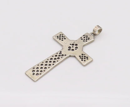 925 Sterling Silver  Vintage Braded Rope Carved Cross Pendant PT22147