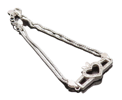 925 Sterling Silver Vintage Bracelet Cutout Back Frame Topaz Apple Heart BT10274