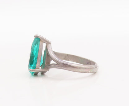 925 Sterling Silver Vintage Ring Minimalist Drop Cut Green CZ  Sz 7  RG29662